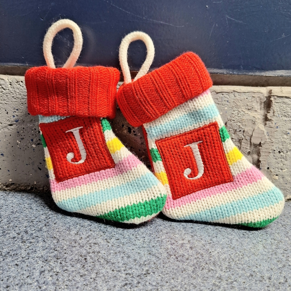 Wonder Shop(Target) Mini Monogram "J" Knit Rainbow Stocking RN#17730🎄